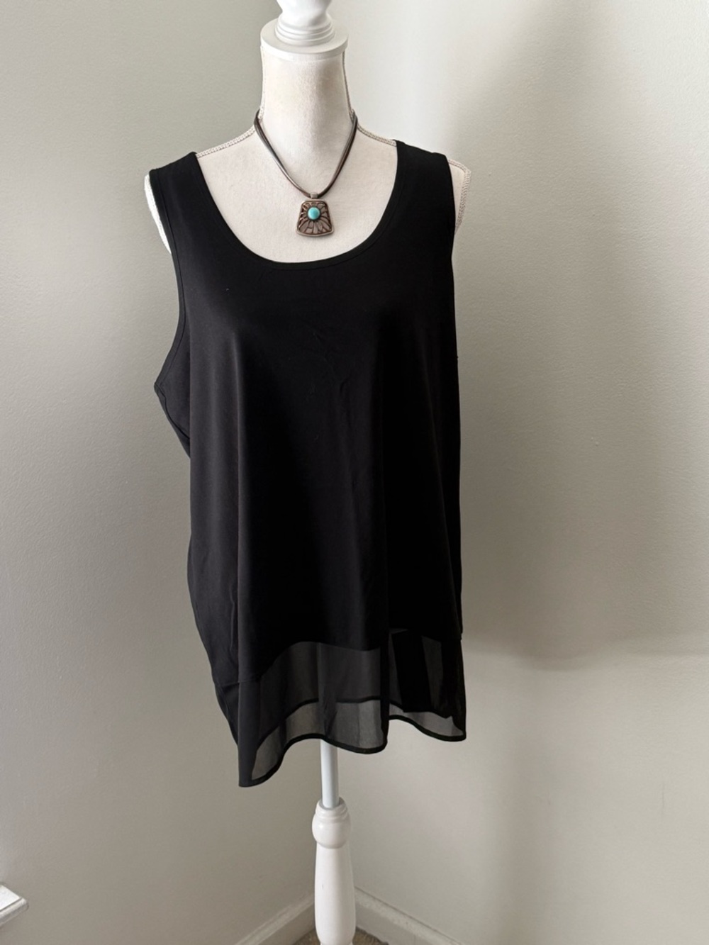 Lane Bryant Black Sleeveless Tank Top with Chiffon Hem